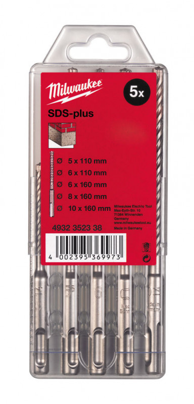 Coffret 5 Forets beton SDS+ MILWAUKEE (2 têtes)