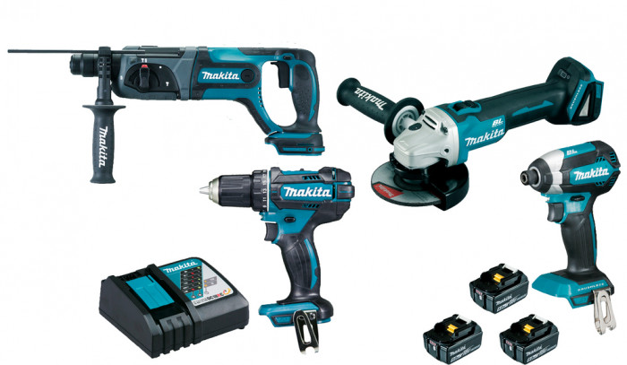 Ensemble de 4 machines 18 V Li-Ion 5 Ah DGA504 + D