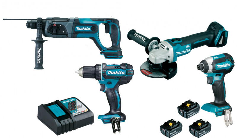 Ensemble de 4 machines 18 V Li-Ion 5 Ah DGA504 + D