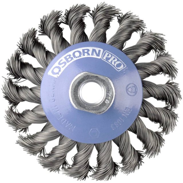 Brosse plate 100mm inox sur tige 6 mm