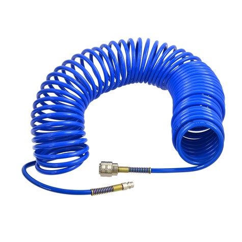 Tuyau spiral 15ML PU 5x8mm Bleu + connecteur rapid