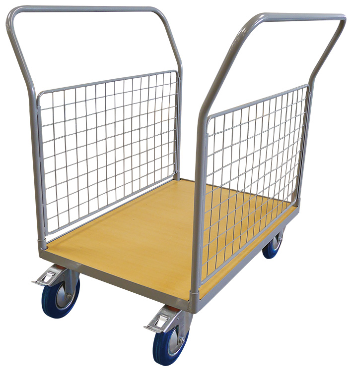 Chariot plateau bois 250 kg avec 2 dossier grillag